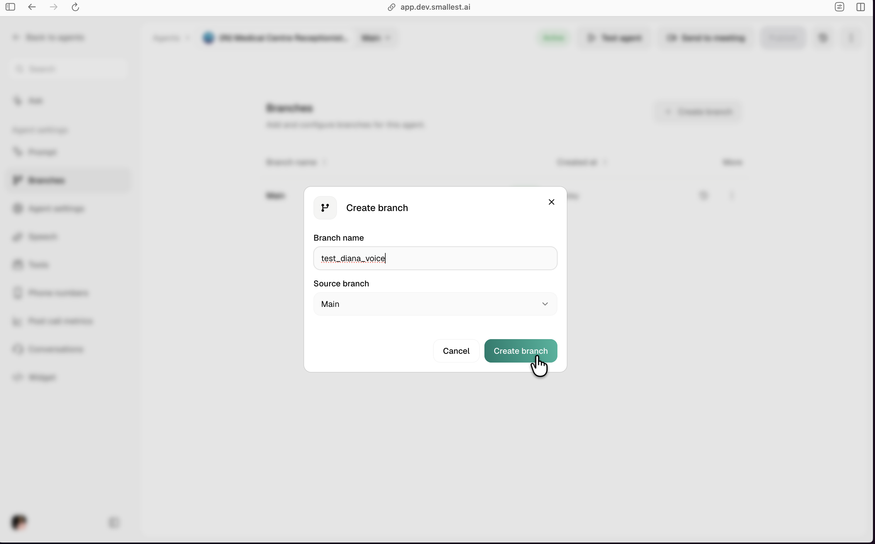 Create branch filled