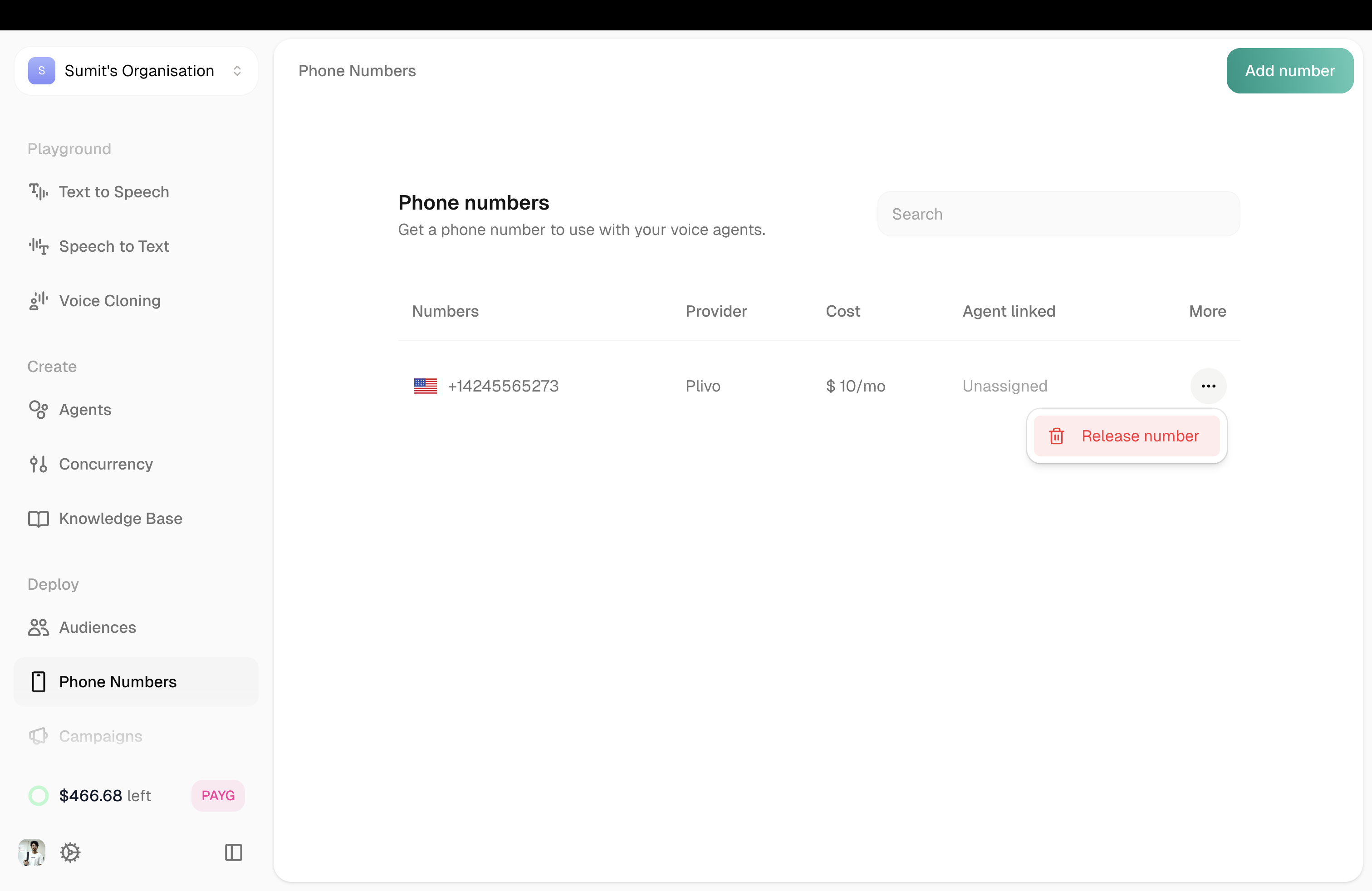 Phone Numbers page