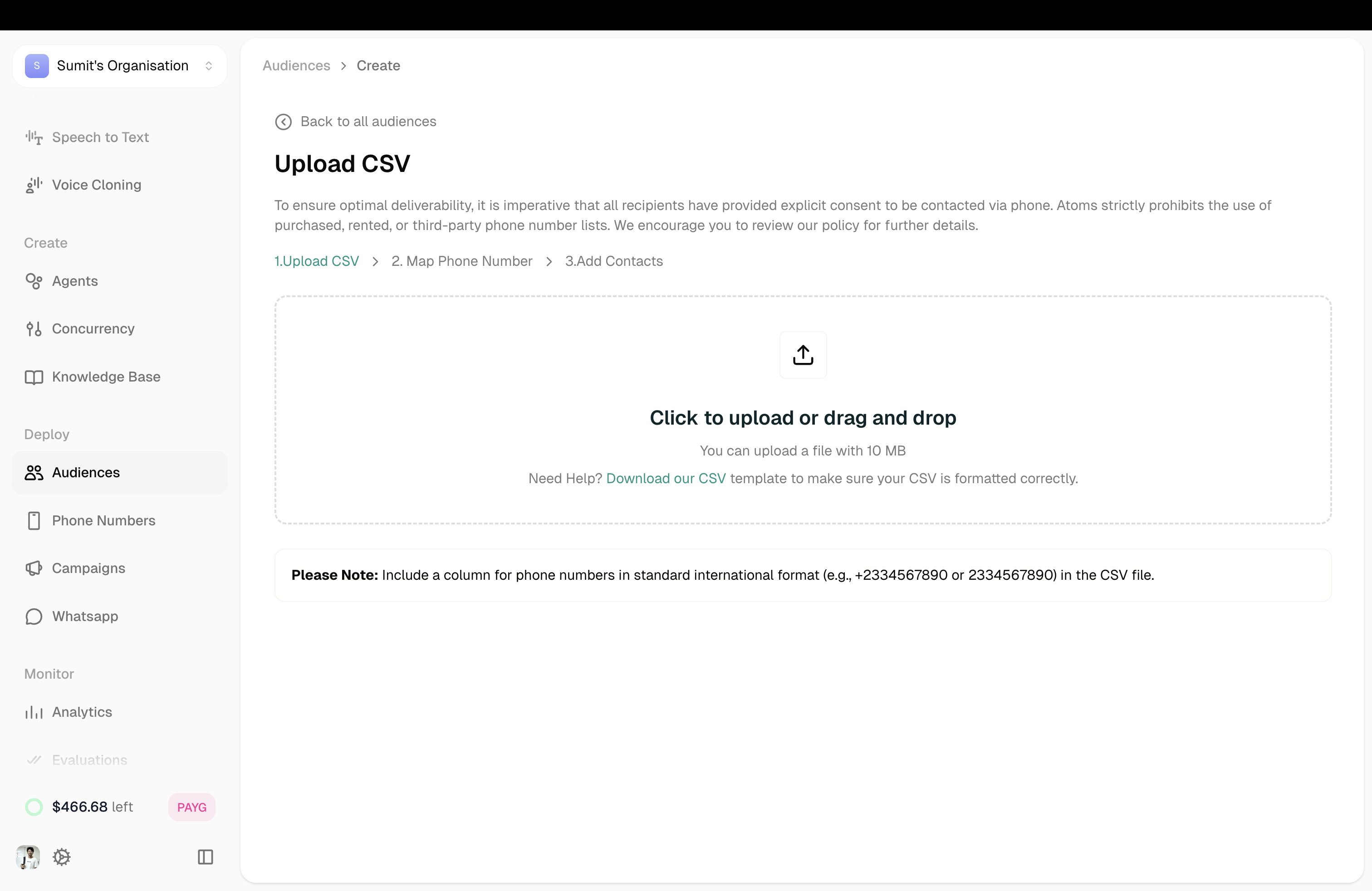 Upload CSV step