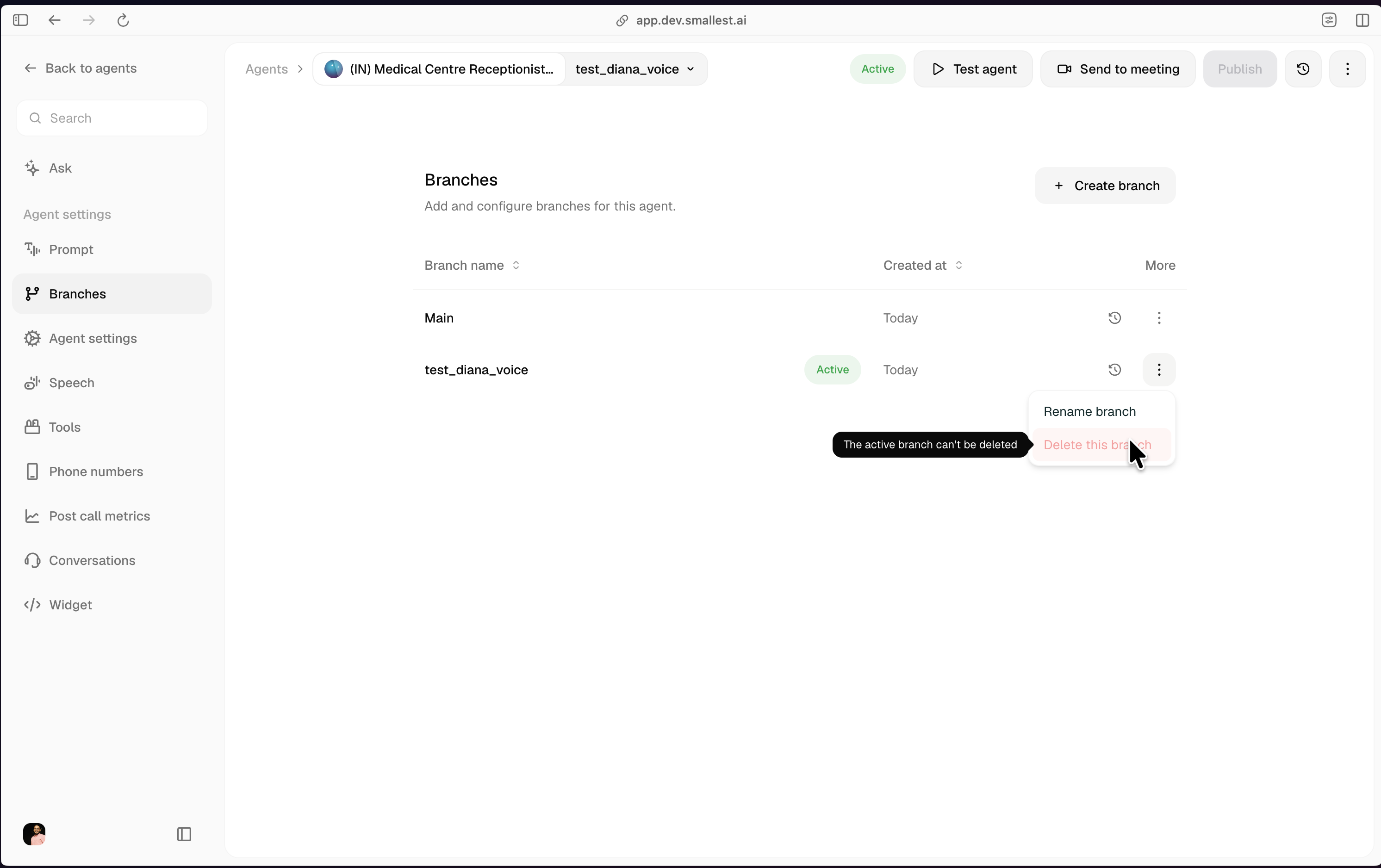 Active branch cannot be deleted