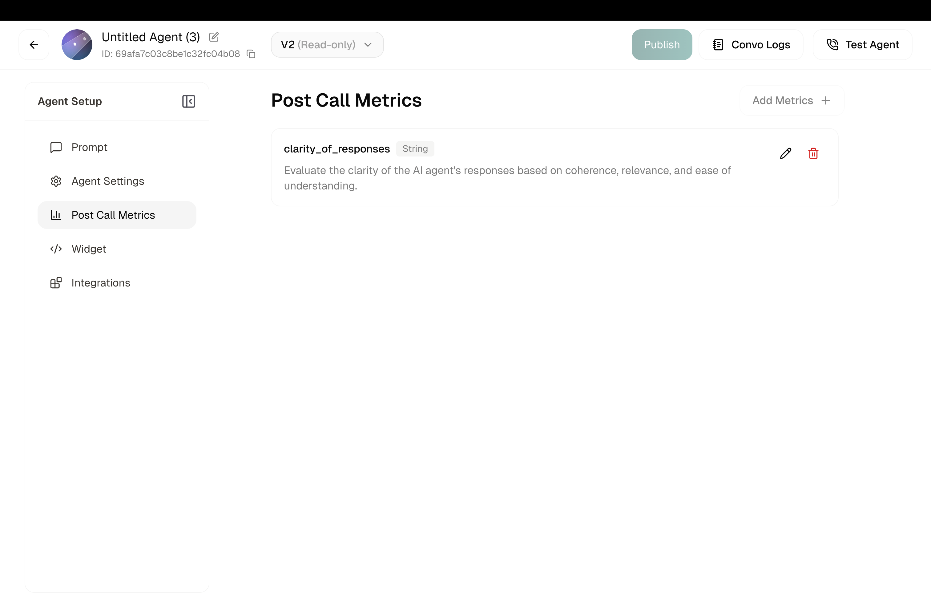 Post-call metrics list