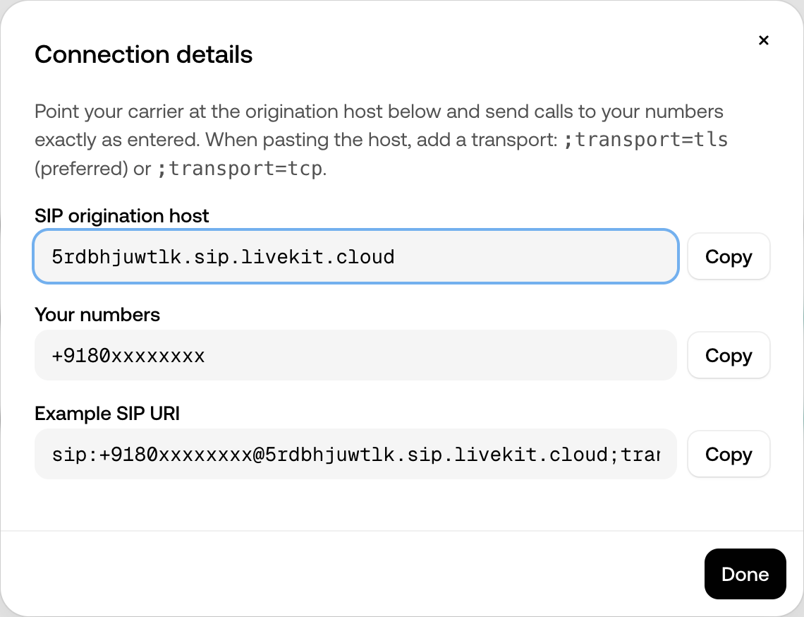 Connection details dialog