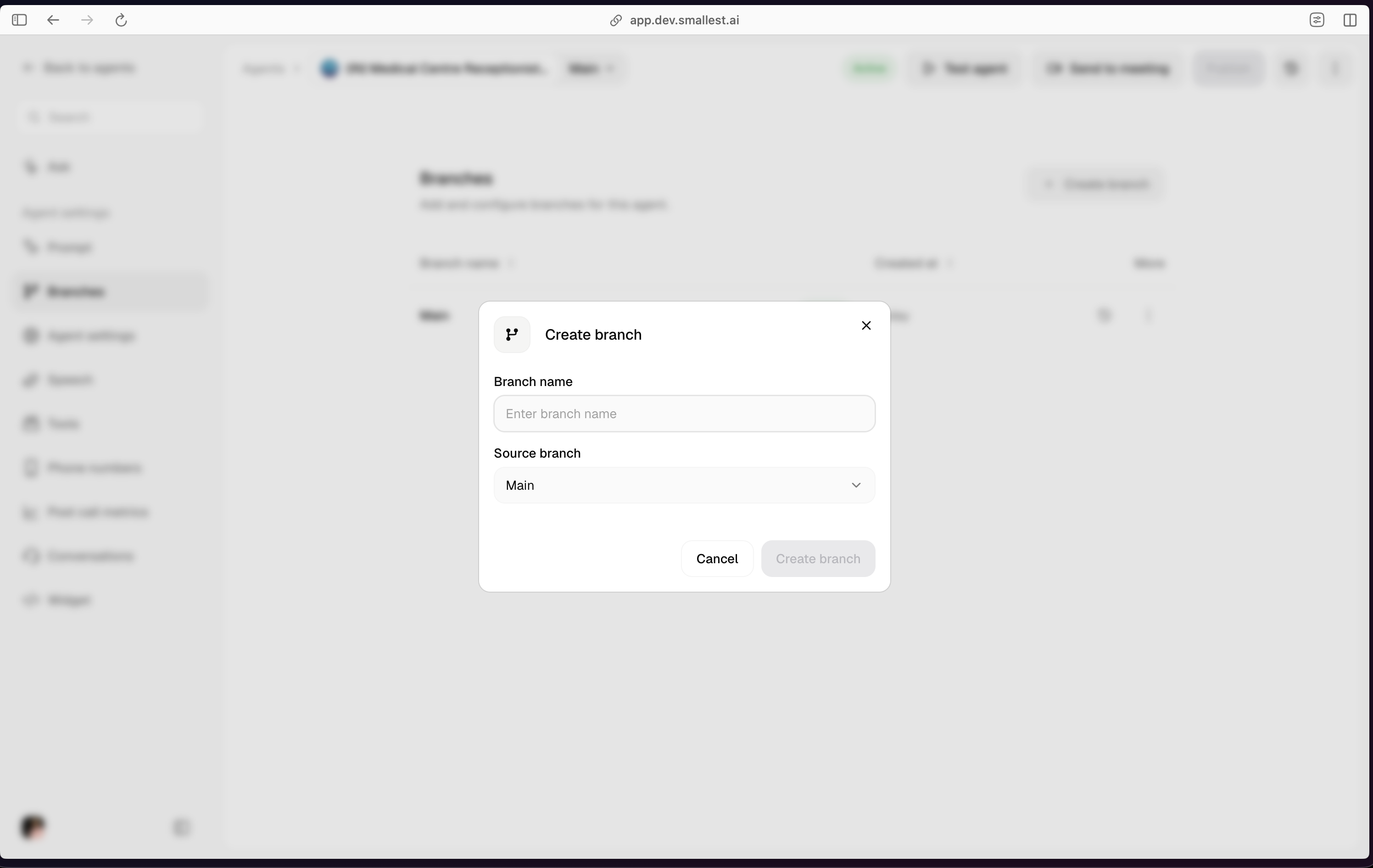 Create branch modal