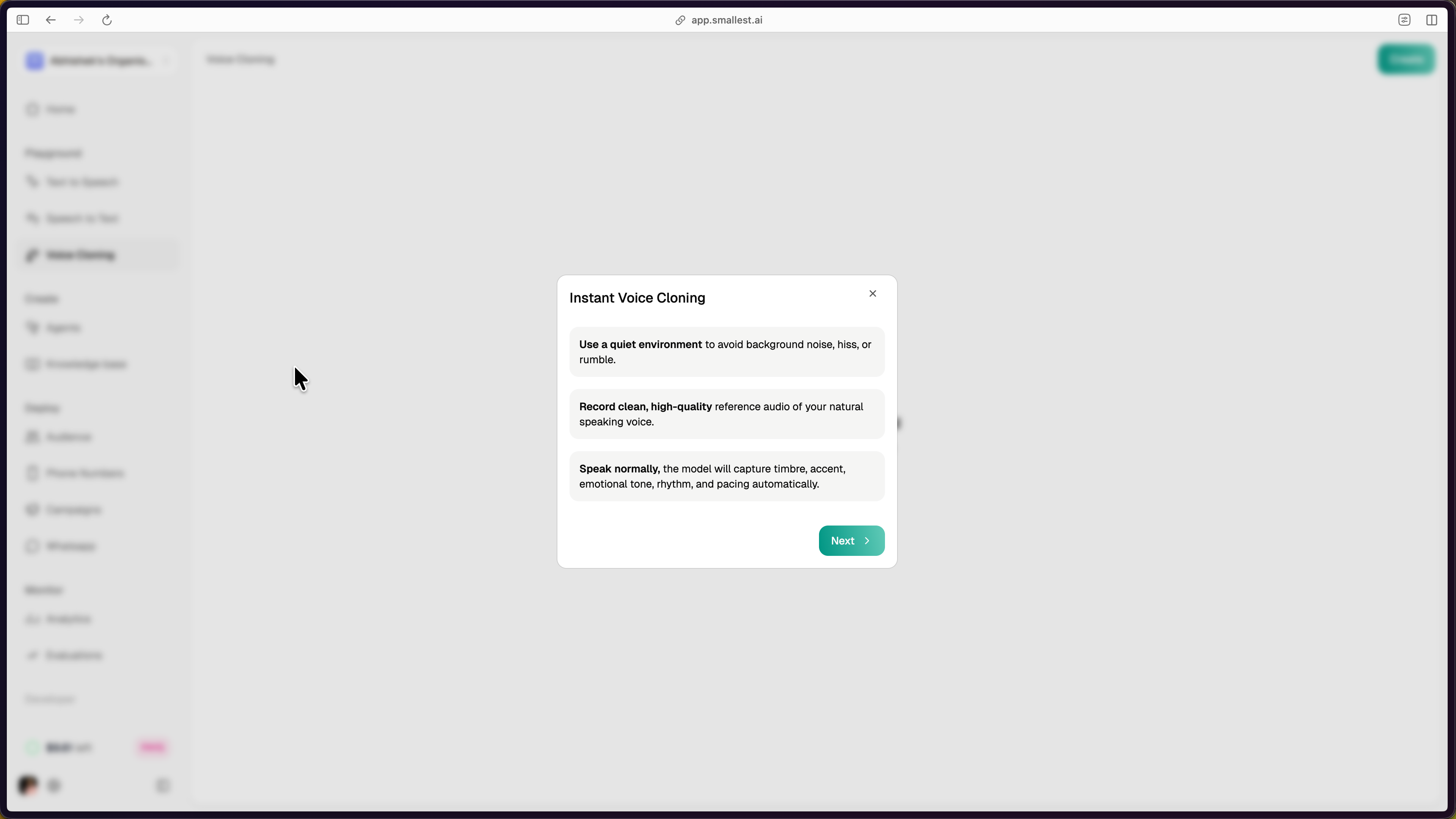 Instant Voice Cloning guide showing recording best practices