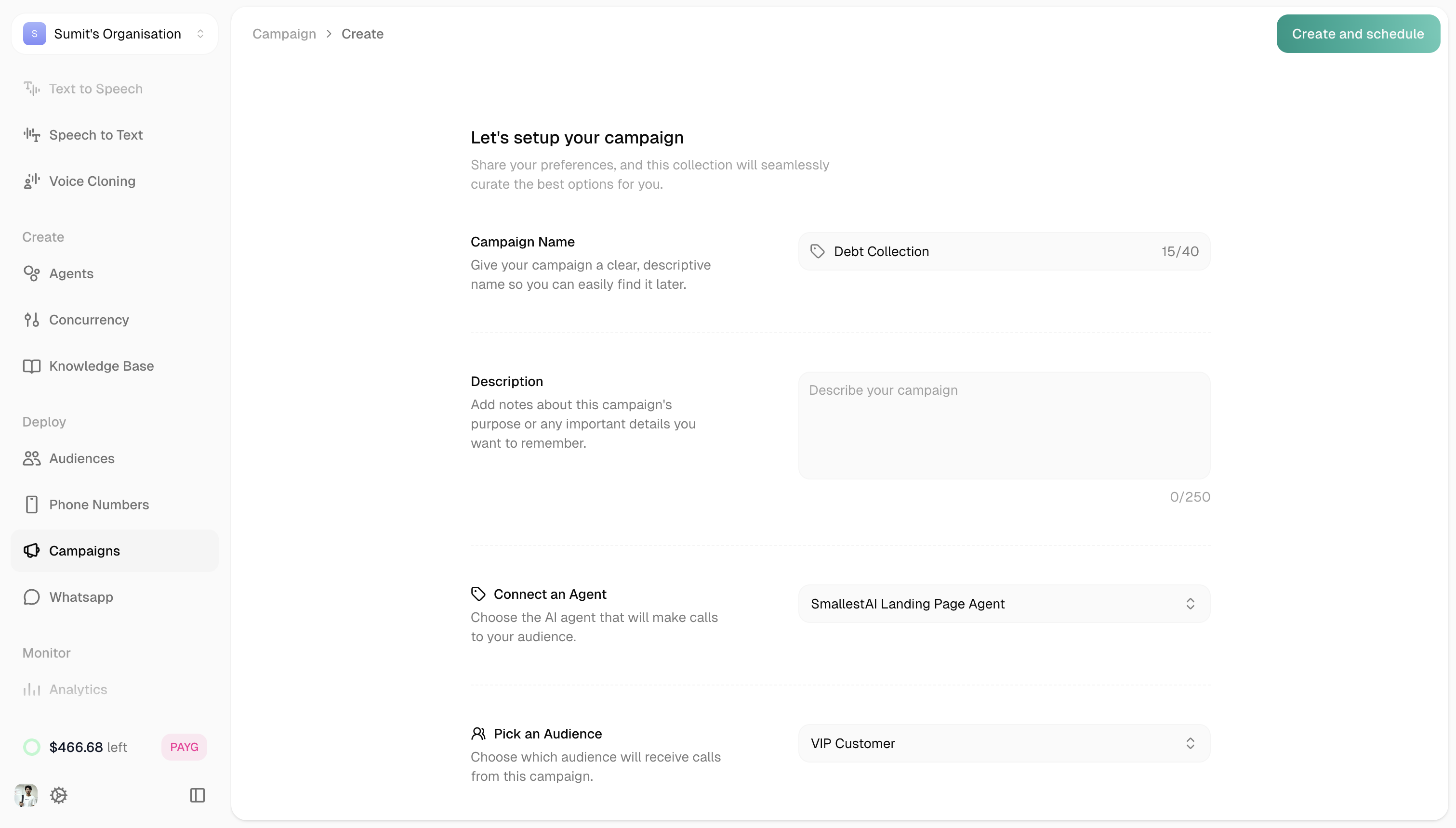 Create Campaign form