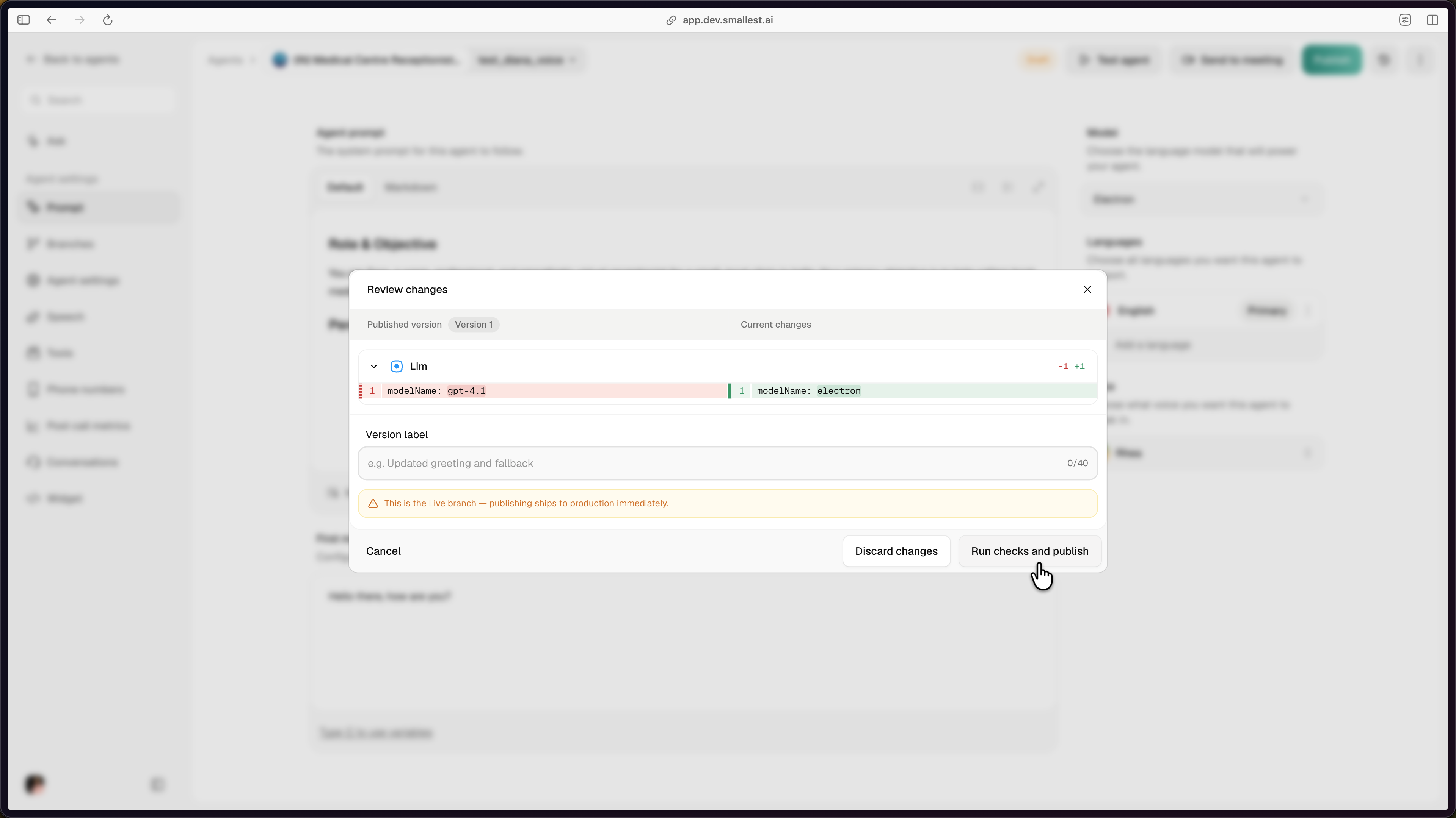 Review changes modal