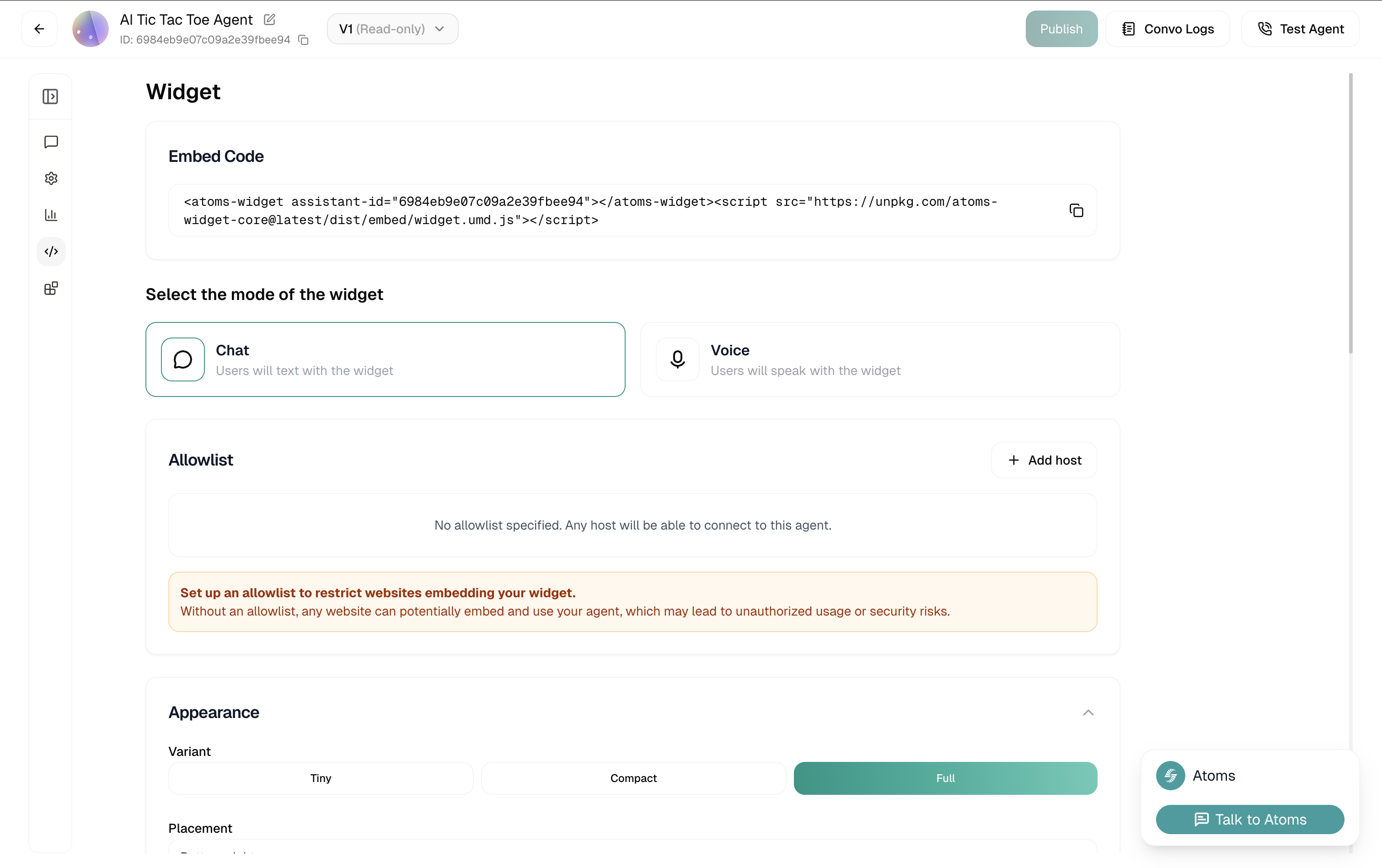 Widget configuration