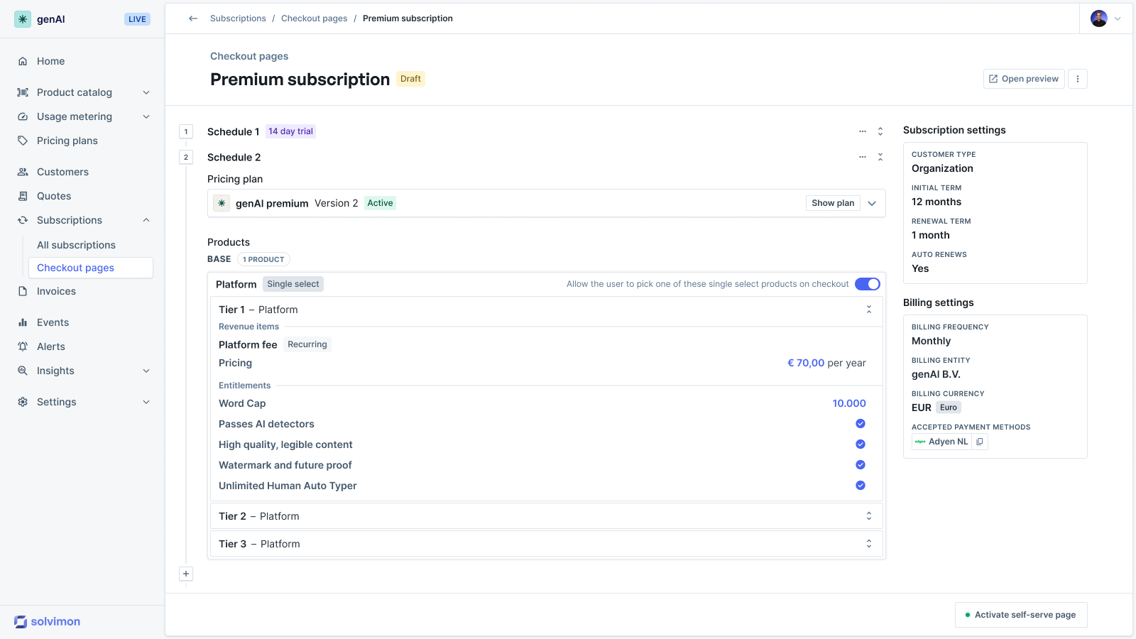 Setting up a checkout page for a subscription in Desk