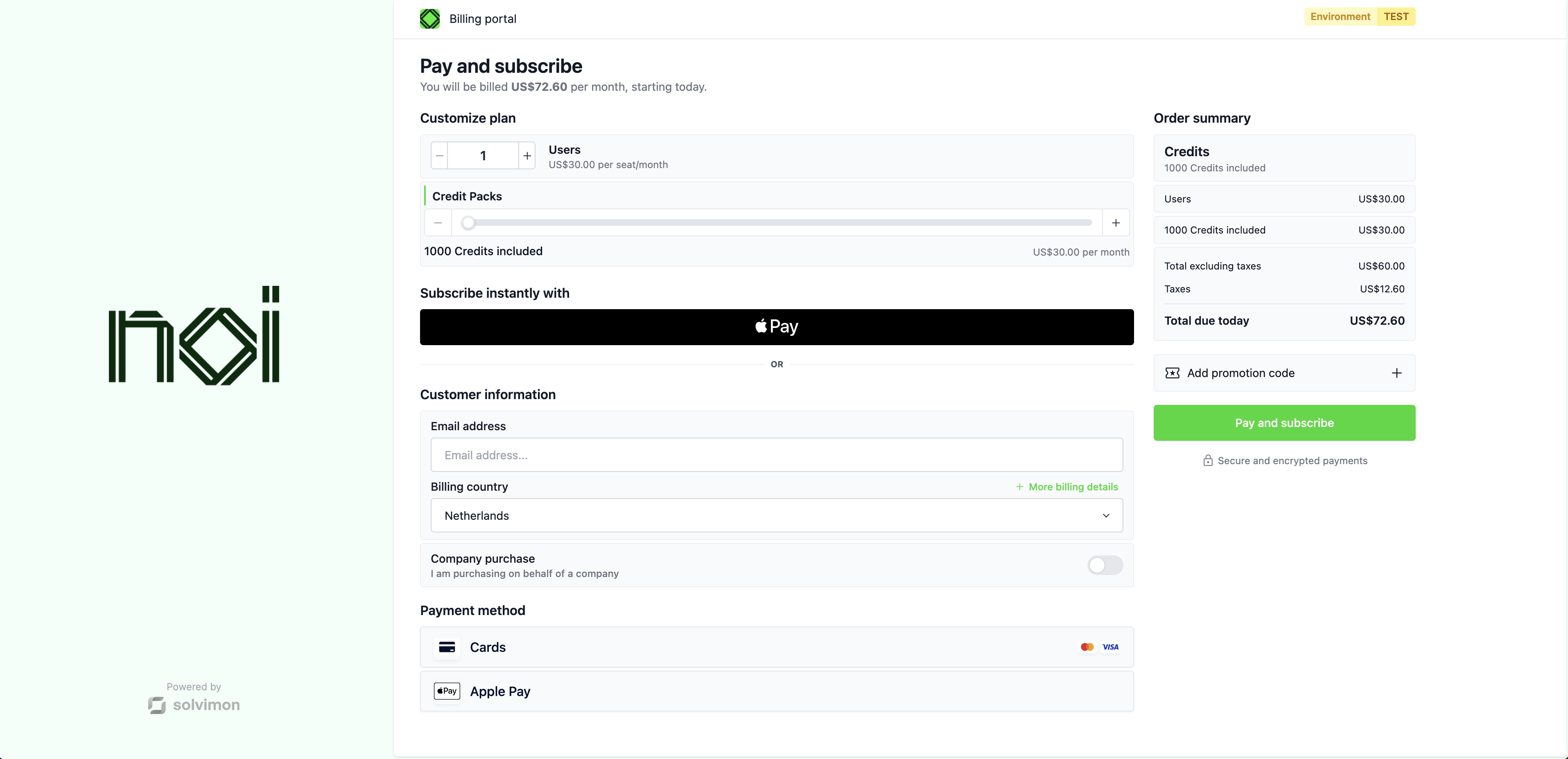 The Checkout screen rendered by the SDK