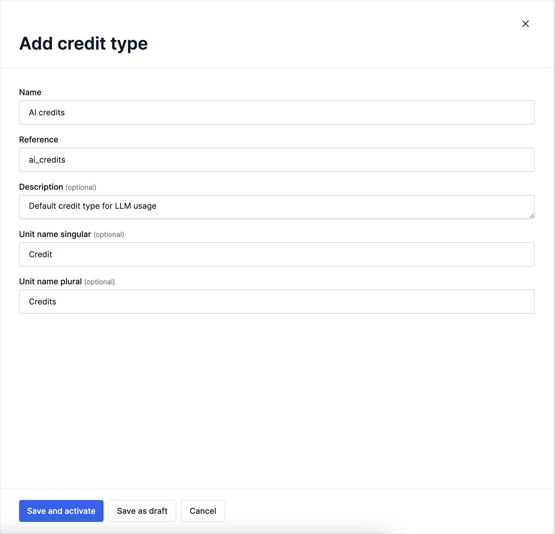 Add credit type form
