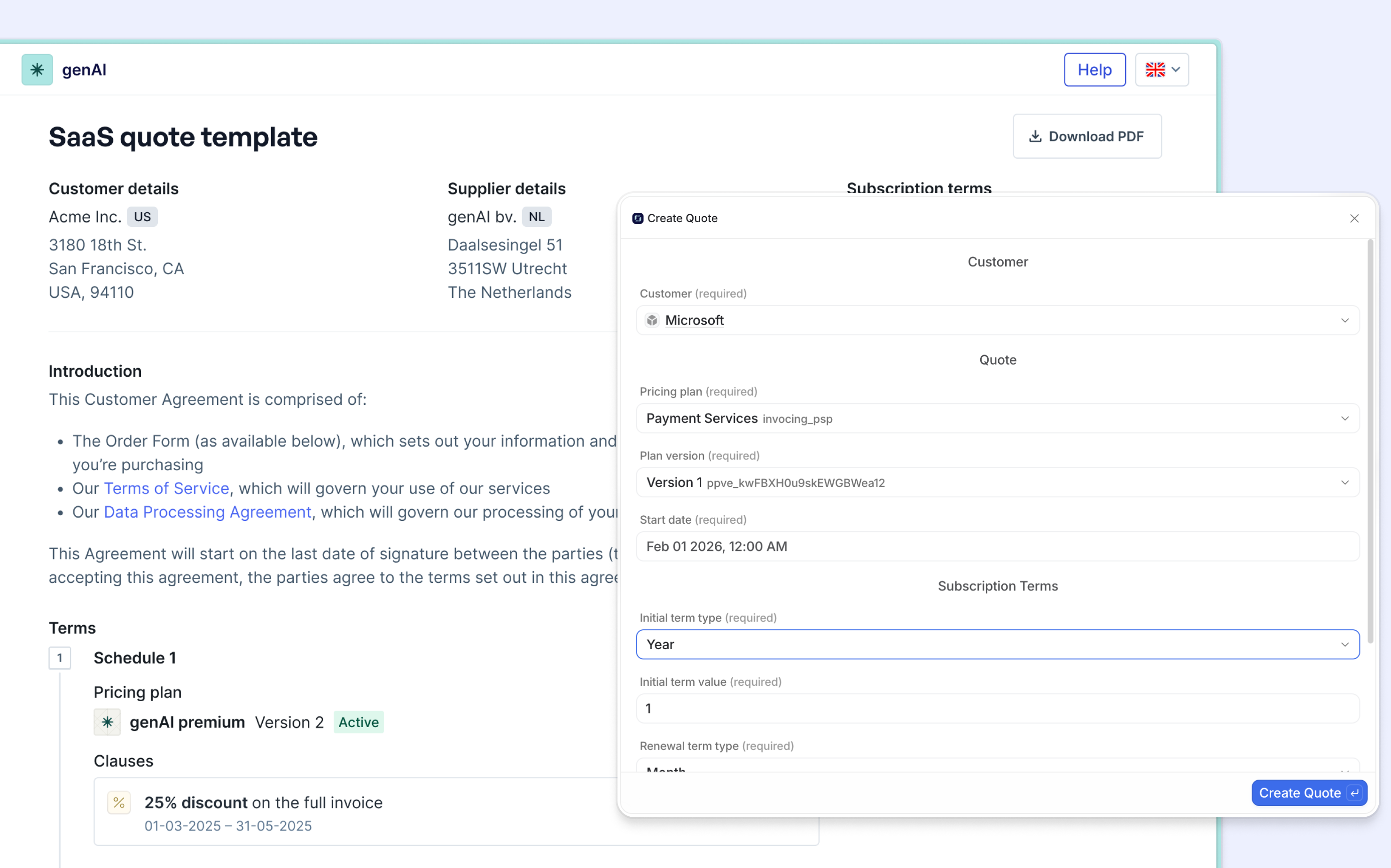 Quoting interface accessed directly from Attio deal records