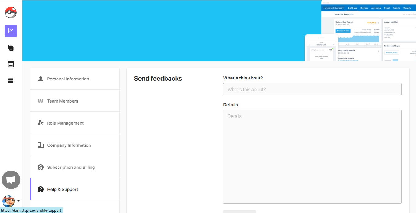 Figure 9: Help and feedback request in the user section
