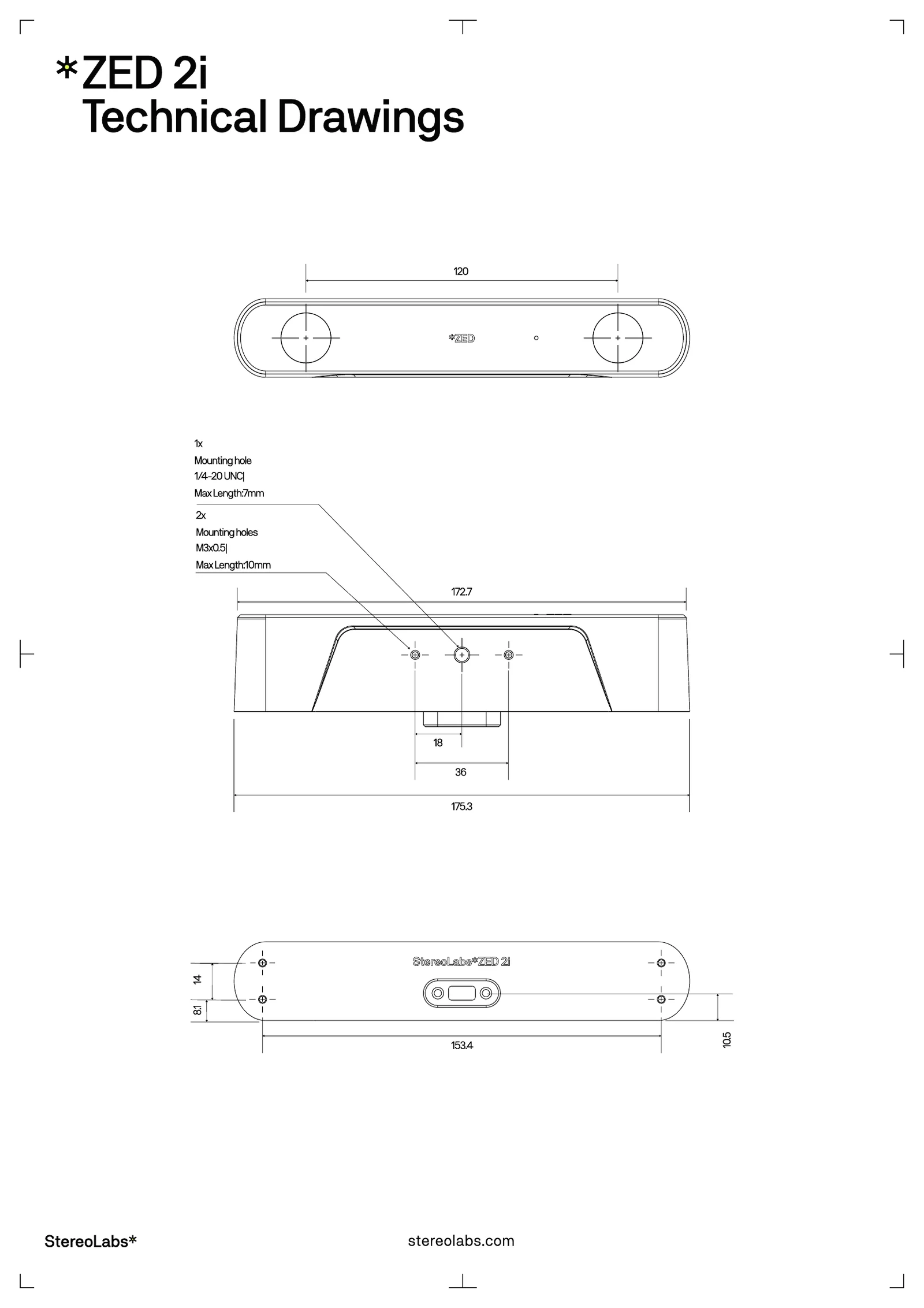 ZED 2i technical drawings