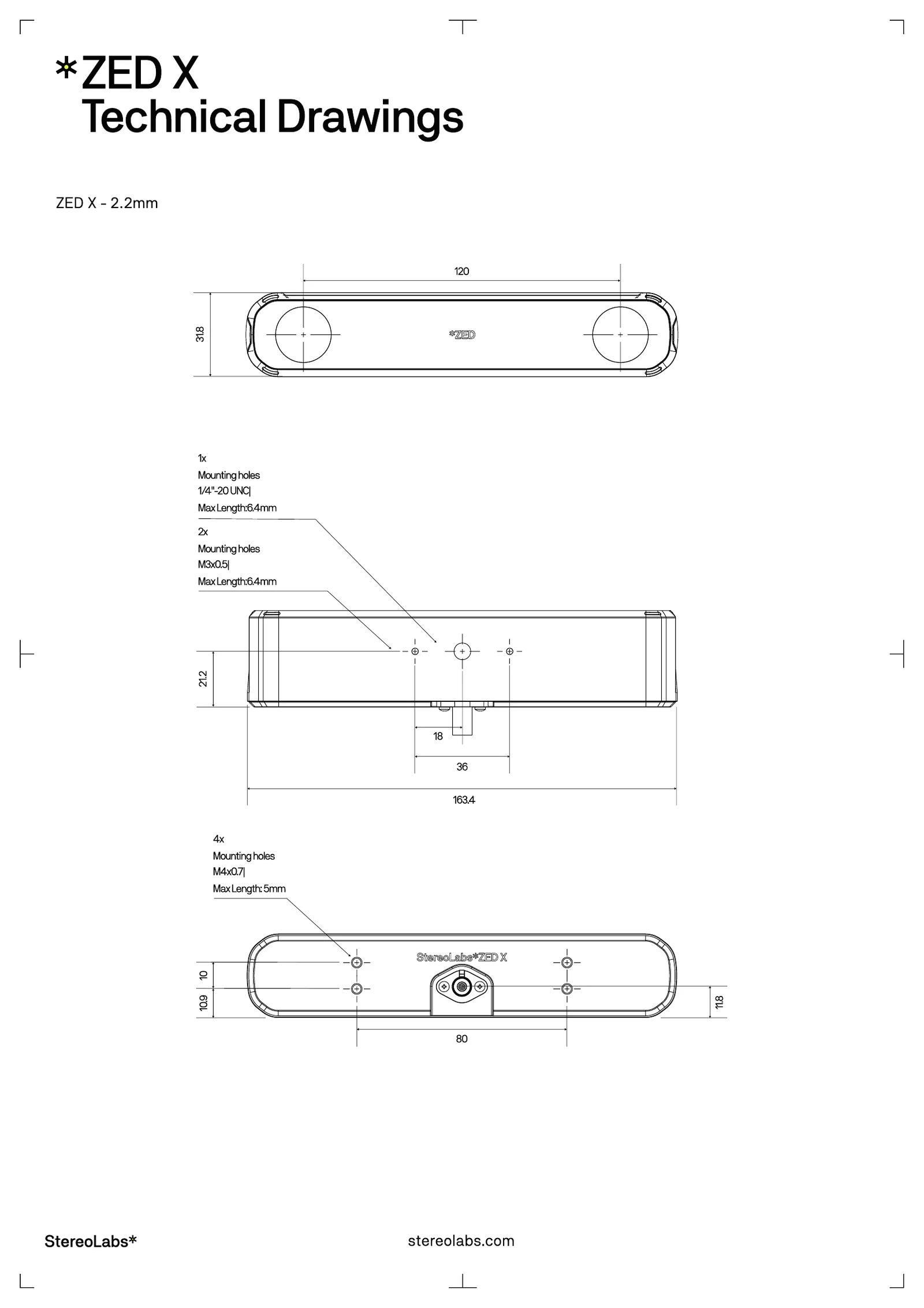 ZED X wide lens technical drawings