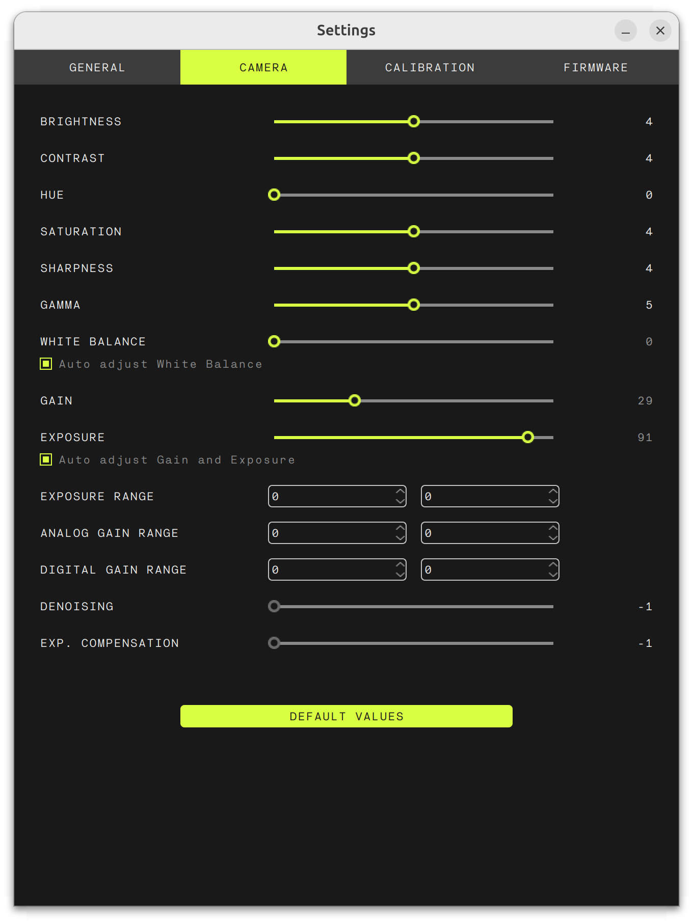 ZED Explorer camera parameters