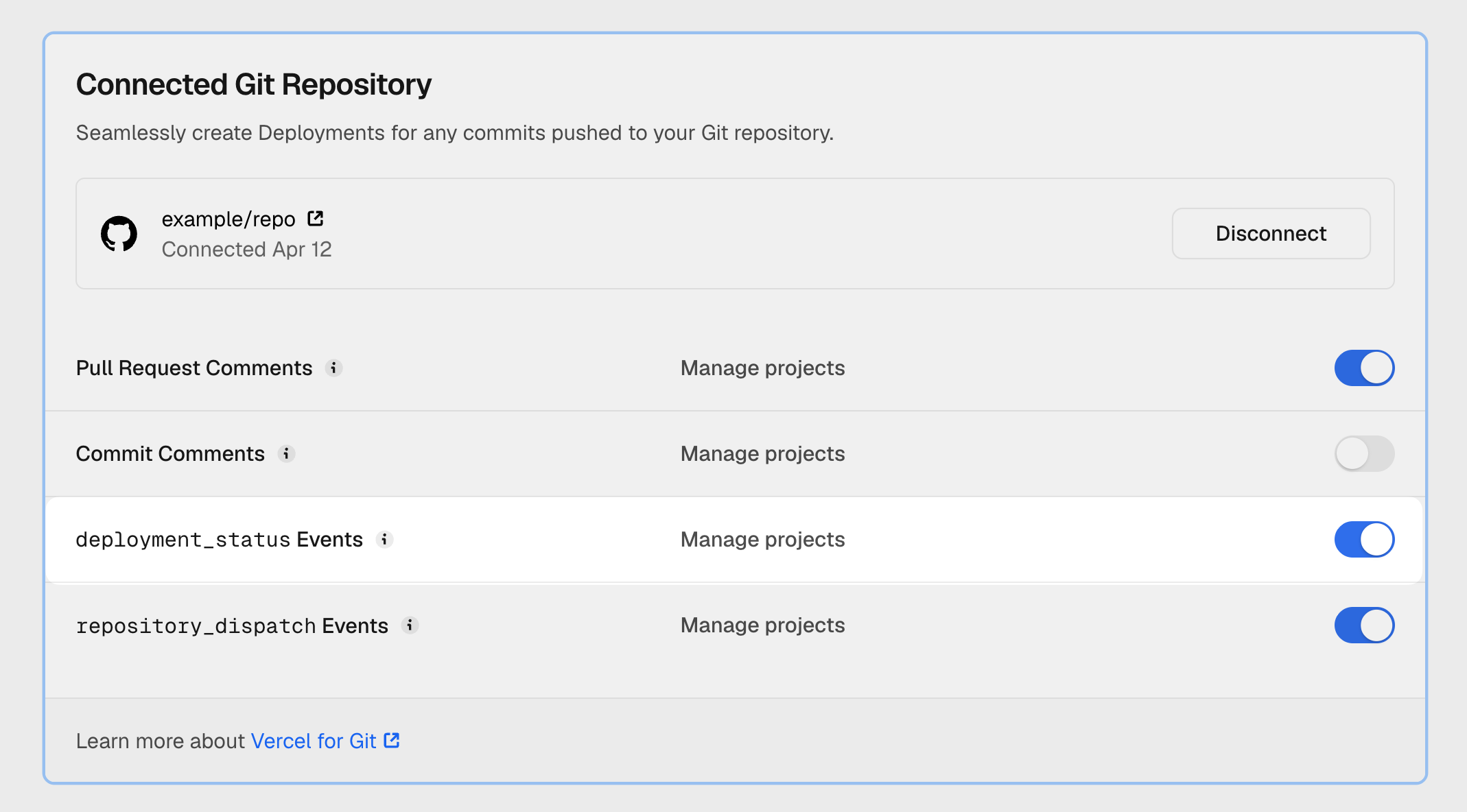 Enable deployment_status Events in Vercel