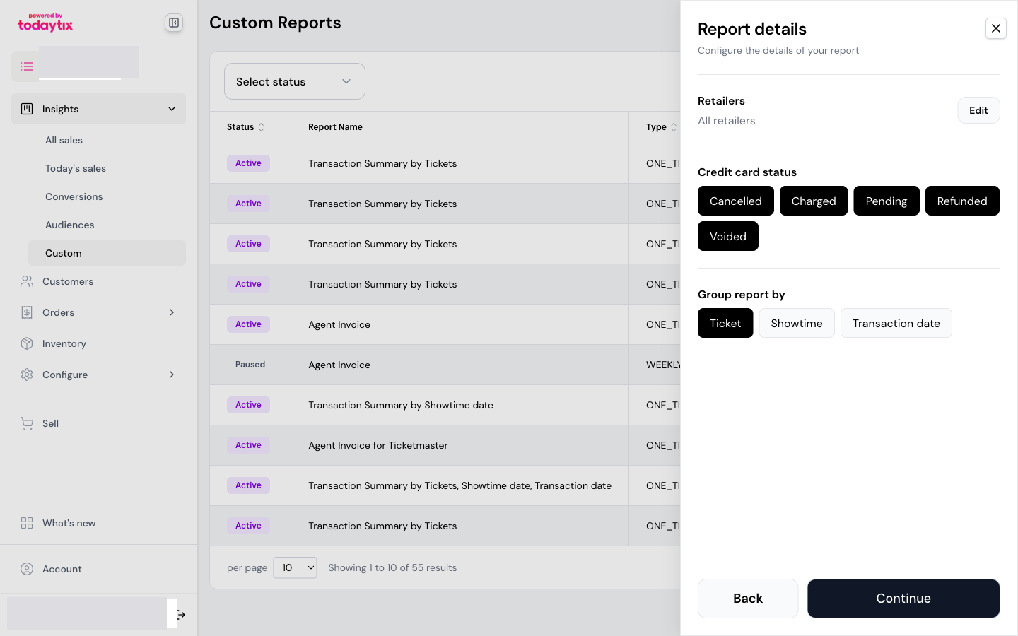 Step 2 — retailers, credit card status, and grouping.