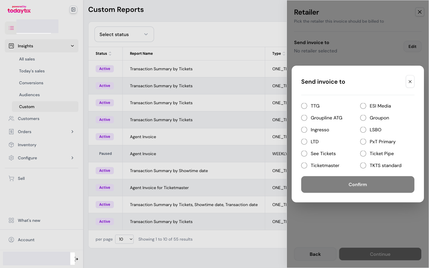 The retailer picker showing all available retailers as radio buttons — select one.