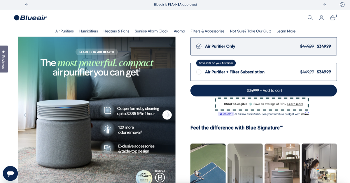Truemed eligibility widget on the product page