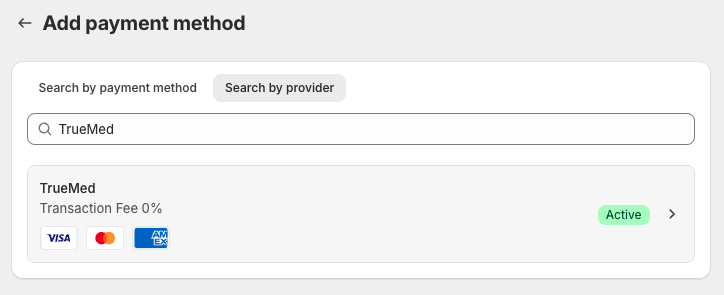 Searching for Truemed under additional payment methods