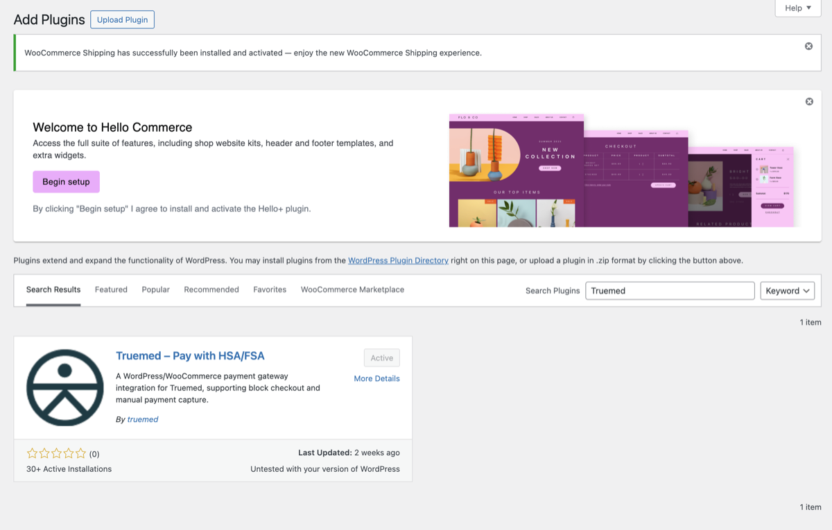 Install the Truemed plugin from the WordPress admin