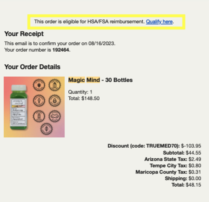 Shopify email template with Truemed snippet