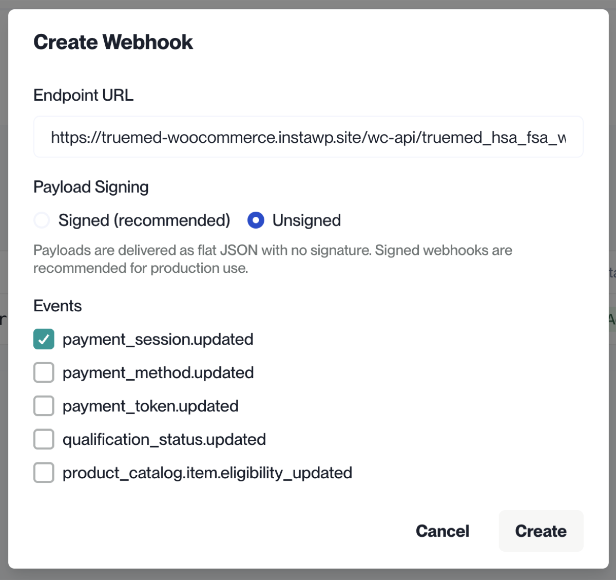 Webhook configuration settings