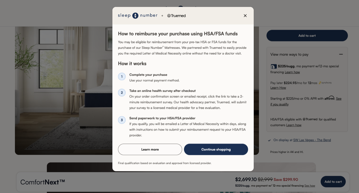 Truemed eligibility widget on the product page