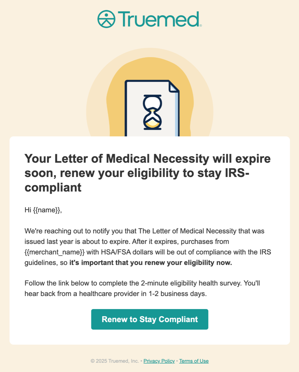 LMN renewal reminder email from Truemed