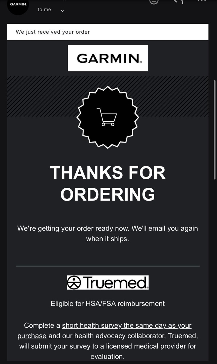 Post-purchase email with the Truemed link