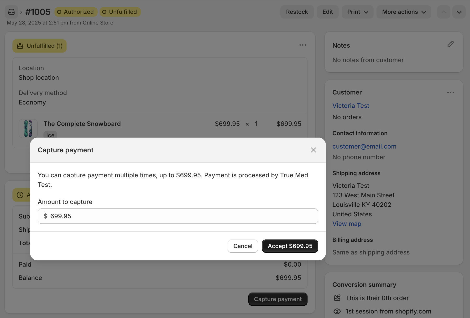 Capture payment button
