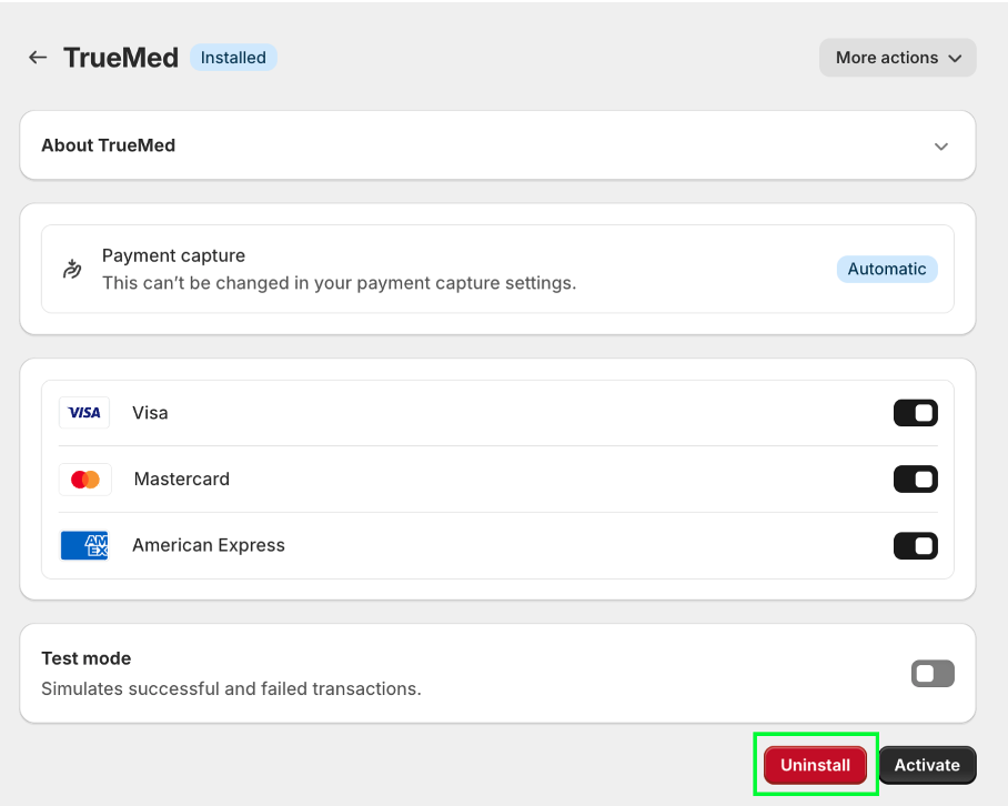 Uninstalling the Truemed payment app