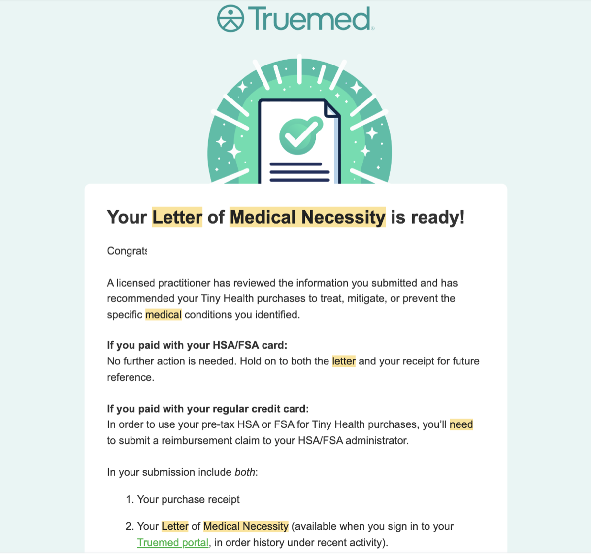 Letter of Medical Necessity delivered by email