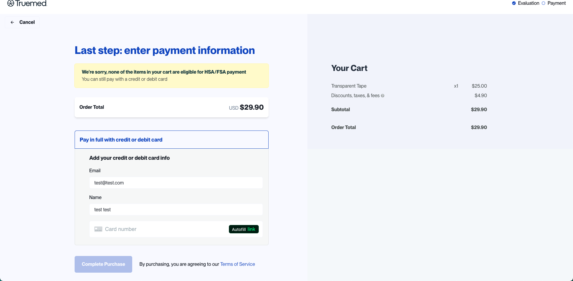 Fully ineligible cart checkout