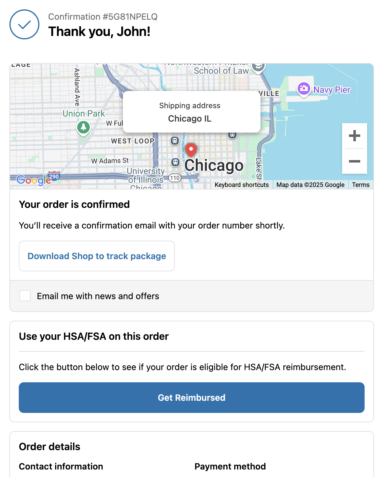 Order confirmation page with Truemed qualification link