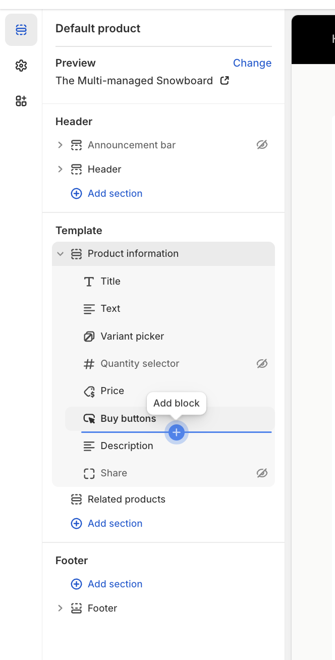Shopify theme editor — adding a Custom Liquid block