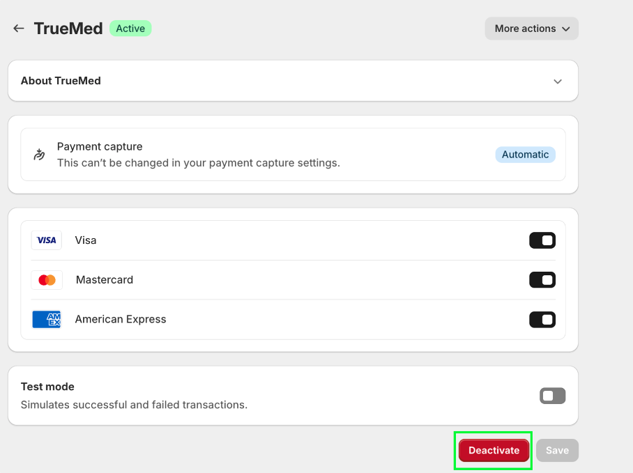 Deactivating the Truemed payment app