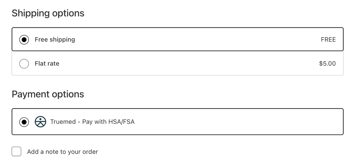 Example WooCommerce checkout screen with Truemed enabled