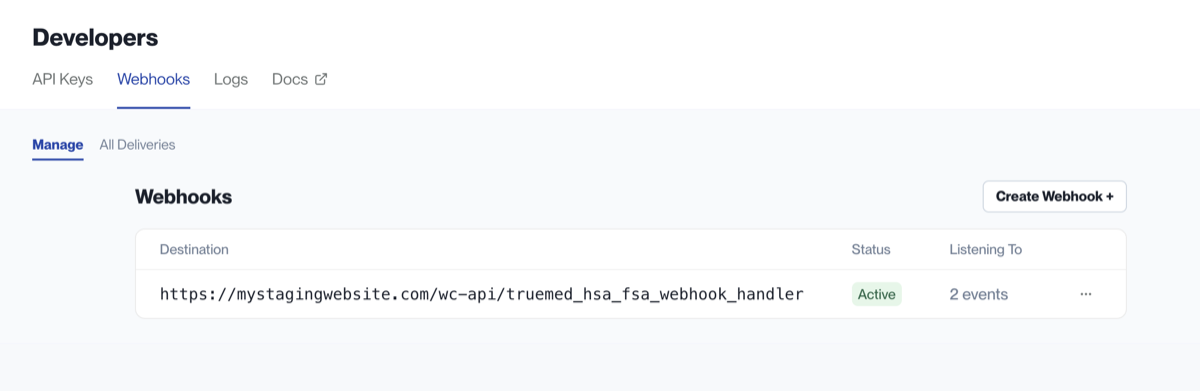 Truemed webhook configuration complete