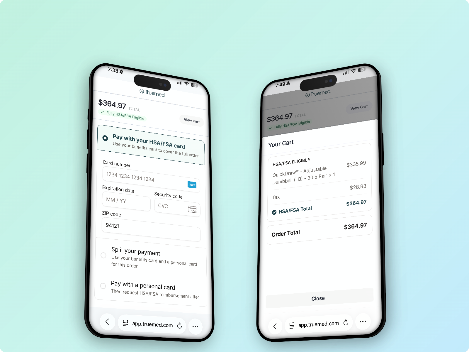 Cart details at checkout showing eligible and ineligible subtotals