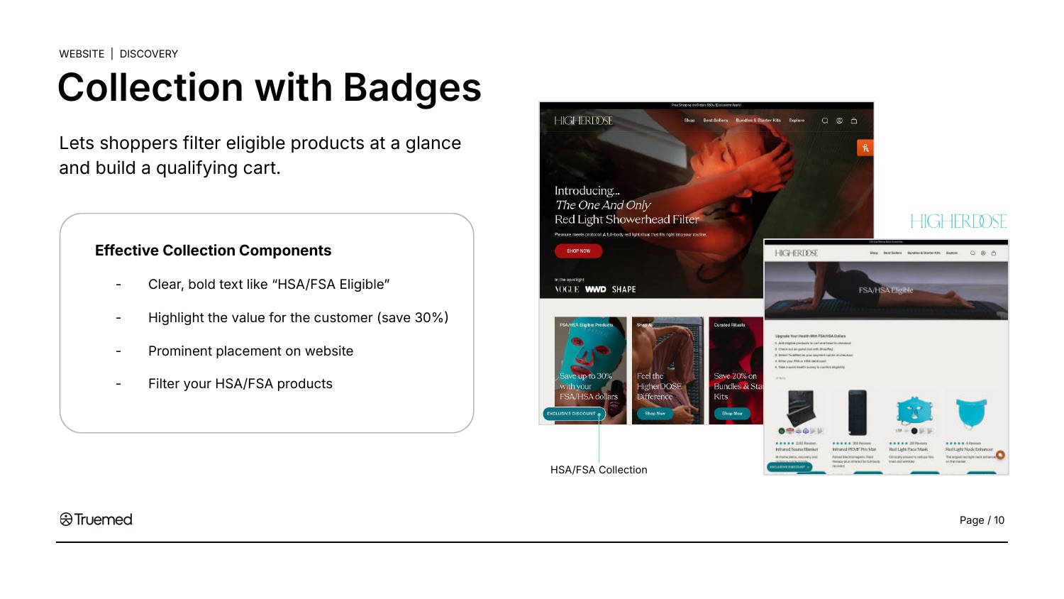 HigherDOSE's HSA/FSA collection with eligibility badges on product cards