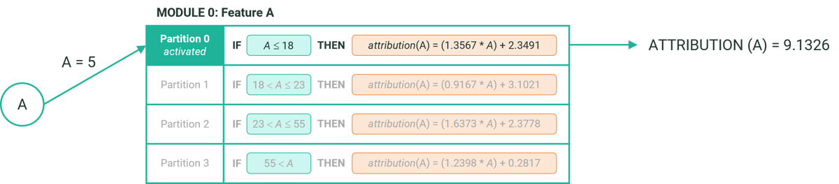 XNN module showing an activated partition and associated rule