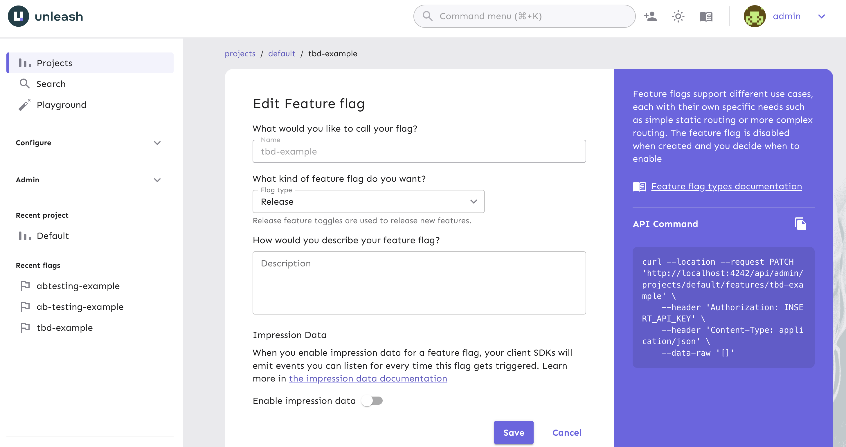 In your flag settings form, there is an optional description field for adding more details about the flag you're creating.