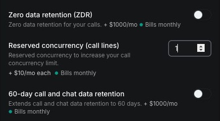 Reserved concurrency call-line field used to purchase call concurrency in Billing and Add-Ons
