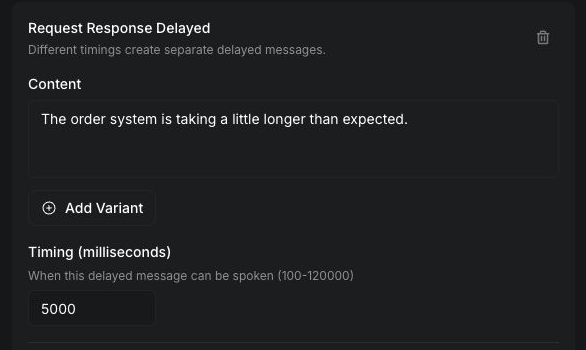 Vapi Dashboard Request Response Delayed message configured to play after 5000 milliseconds