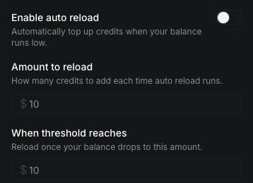 Auto reload controls on the live Billing page