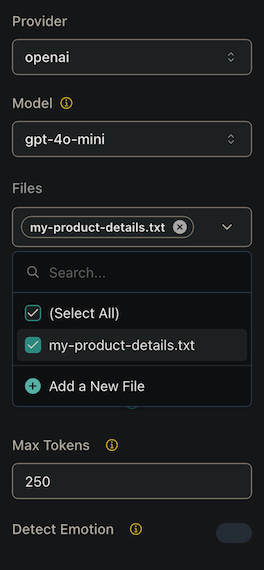 Select files from your Assistant