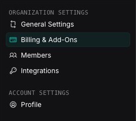 Billing & Add-Ons selected in the Dashboard Settings navigation