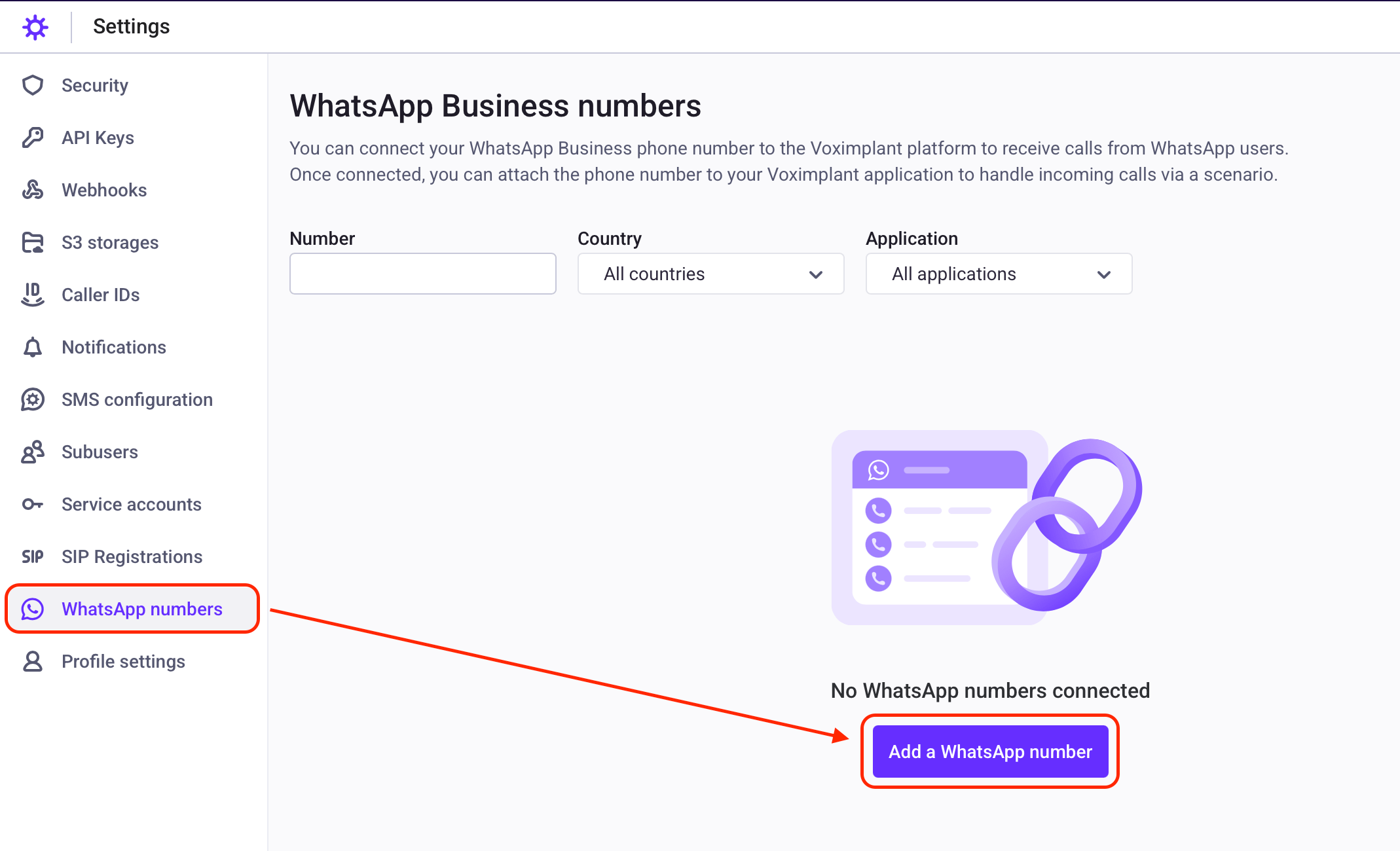 WhatsApp numbers in manage.voximplant.com