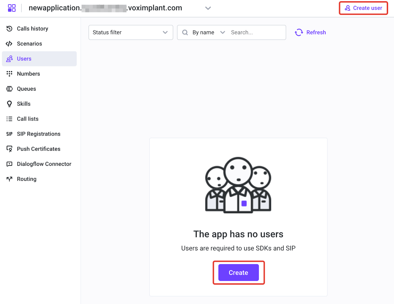 Create a Voximplant user